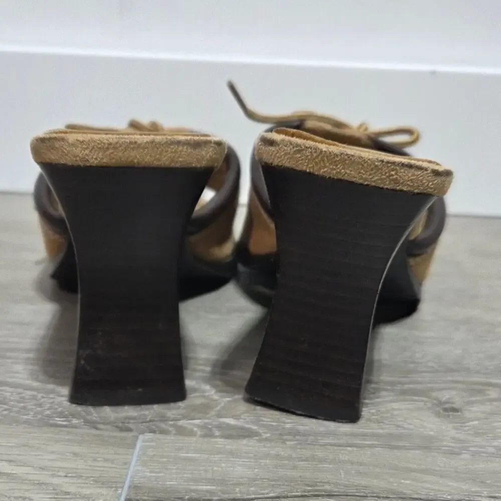 Prima Royale Tan Leather Open Toe Block Heel Sandal Size 8.5